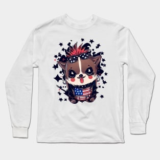 Cute Dog 4th Of July Punk Patriot Long Sleeve T-Shirt